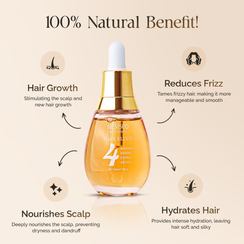 Elixir De Cabelo Bemsco 4 Em 1: Alecrim, Jojoba, Argão, Óleo - Image 2