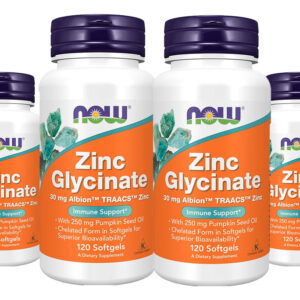 Glicinato De Zinco 30mg Nowfoods Zinc Glycinate 120softg 4un