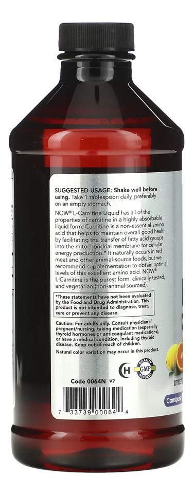 L-carnitina Líquida Now Foods 473 Ml Importado 5un - Imagem 4