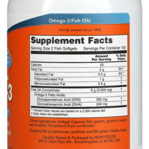 Ômega-3 1000mg 180/120 200cáps Soft Importado 2un Now Foods