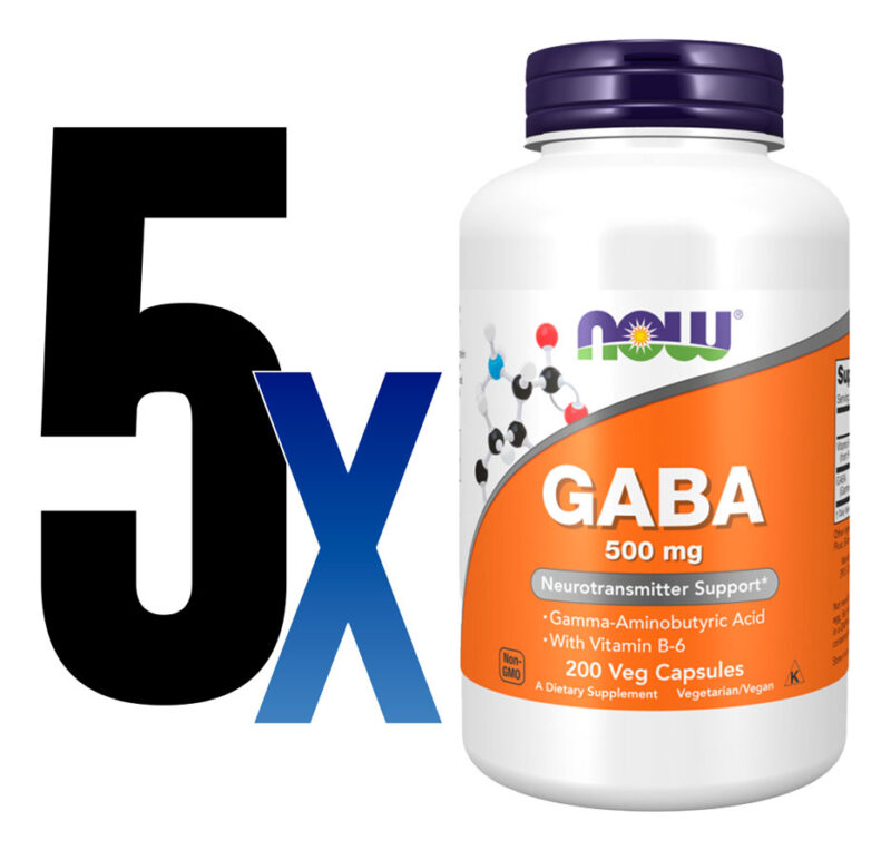 Ácido Gaba 500mg Now Foods Com Vitamina B-6 200 Veg Caps 5un - Image 2