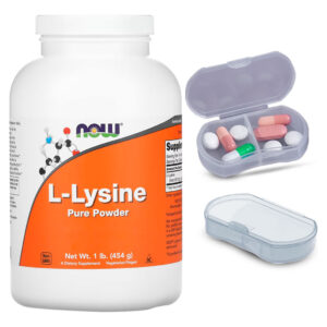 L-lisina Em Pó Puro 454 G Now Foods + Porta Cápsulas