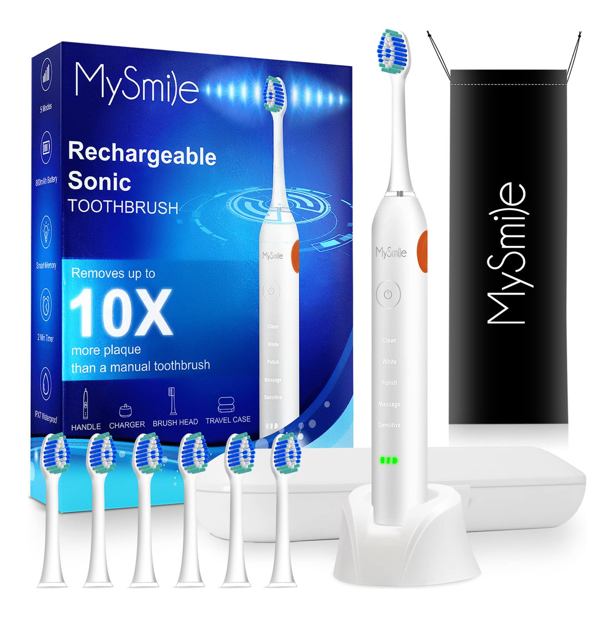 Escova De Dentes Elétrica Mysmile Recarregável Sonic 48000vp