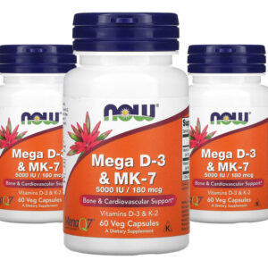 Mega D-3 5000iu E Mk-7 180mcg Now Foods 60 Veg Caps 5un Sabor Sem Sabor