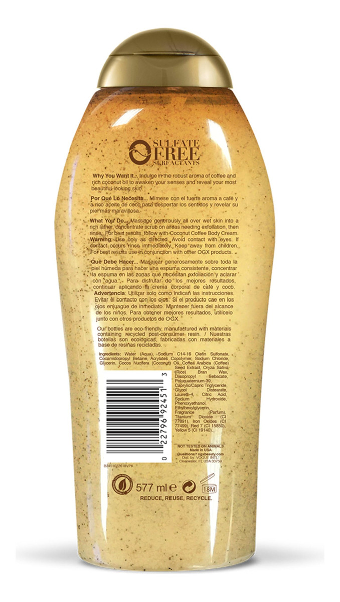 Esfoliante Corporal Suavizante Ogx + Café De Coco 575 Ml, Pa - Imagem 4