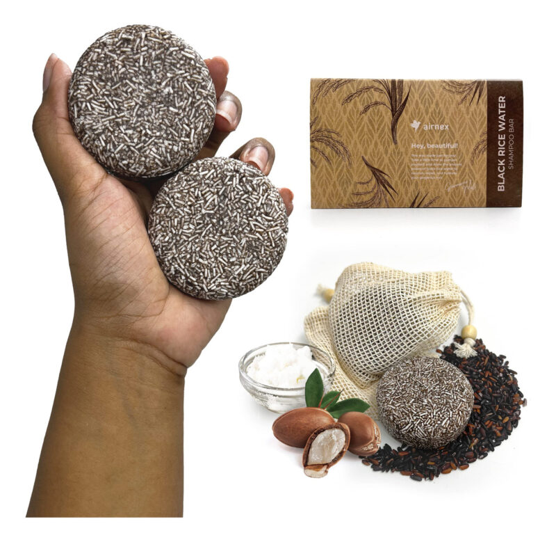 Shampoo Bar Airnex Black Rice Water Com Óleo De Argan E Muru