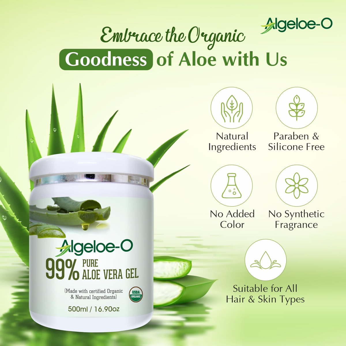Gel De Aloe Vera Salvia Algeloe-o 99% Puro Orgânico 500ml - Imagem 5