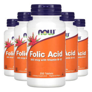 Ácido Fólico 800mcg Vit. B-12 250tab Importado 5un Now Foods