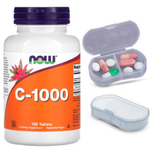 Vitamina C E Rosa Mosqueta Now Foods 100tab + Porta Cápsulas