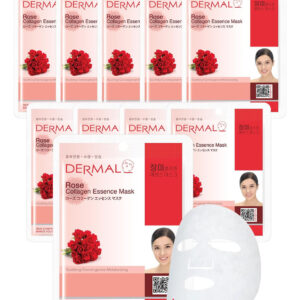 Máscara Facial Dermal Rose Collagen Essence, Pacote Com 10