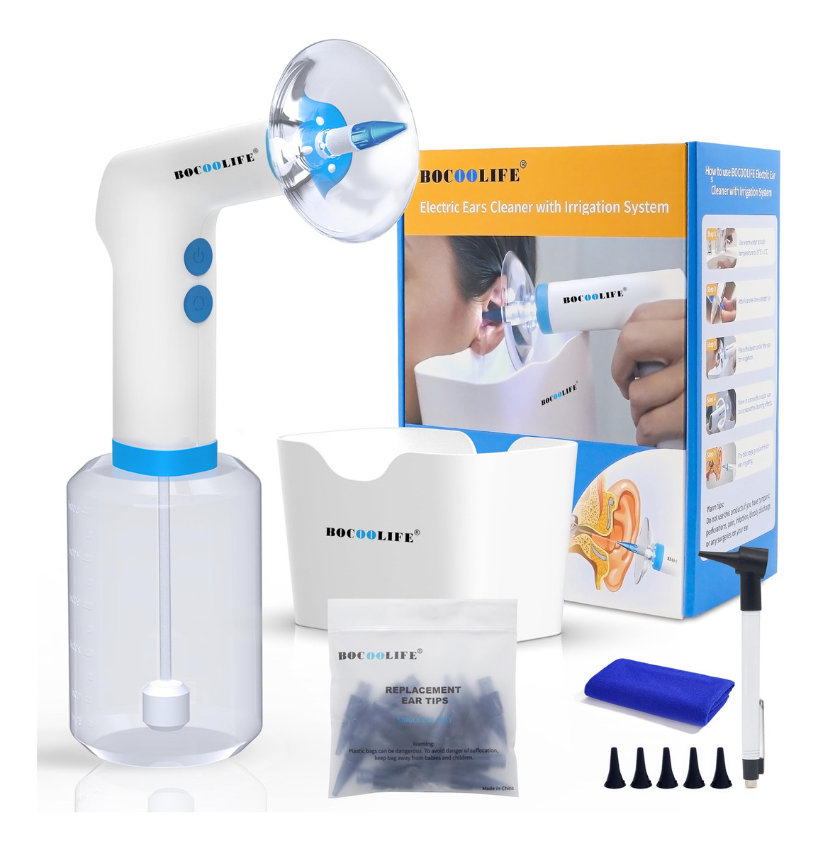 Kit Elétrico De Remoção De Cera De Ouvido Bocoolife Ear Irri
