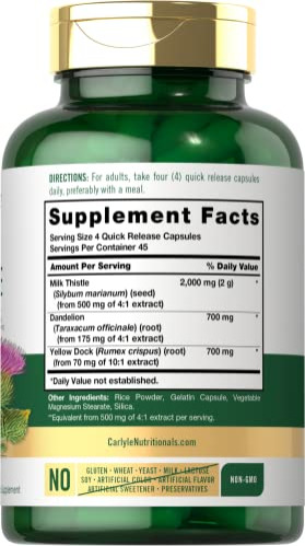 Suplemento Carlyle Milk Thistle 2000 Mg 180 Cápsulas - Imagem 2