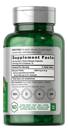Suplemento Horbaach Blessed Thistle Capsules 1600 Mg 150 Uni - Imagem 2