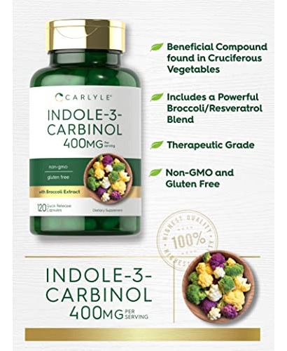 Suplemento Carlyle Indole-3-carbinol (i3c) 400 Mg 120 Cápsul - Imagem 3