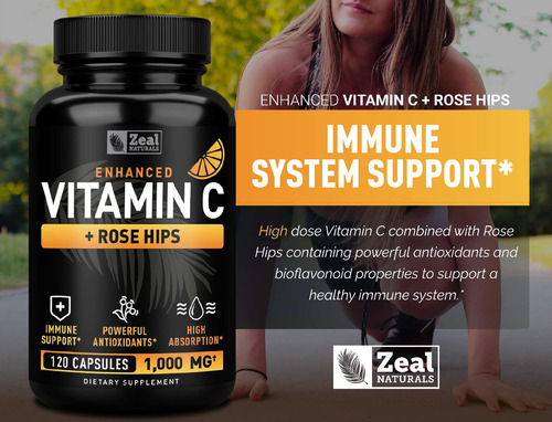 Suplemento Zeal Naturals Vitamina C 1000 Mg Com Roseira Brav - Imagem 2