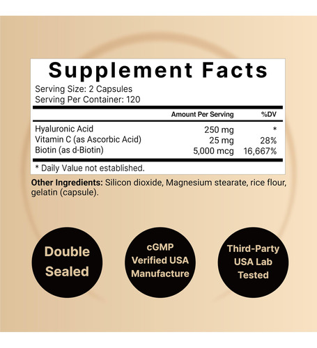 Suplementos Ácido Hialurônico Naturebell 250mg 240 Cápsulas - Imagem 2