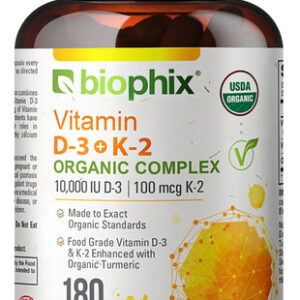 Suplemento Biophix Organic Vitamina D-3 K2 Curcuma 180 Vcaps