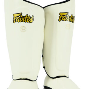 Caneleiras Fairtex Sp8 Muay Thai Syntek Em Couro Branco