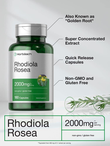 Suplemento Horbäach Rhodiola Rosea Em Cápsulas 2000 Mg 180 U - Imagem 3