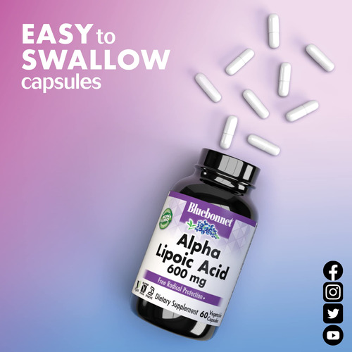 Suplemento De Ácido Alfa Lipóico Bluebonnet 300 Mg 60 Cápsul - Imagem 6