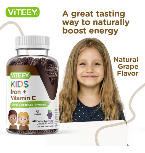 Gomas De Ferro Viteey Para Crianças Com Vitamina C 120 Gomas - Imagem 6