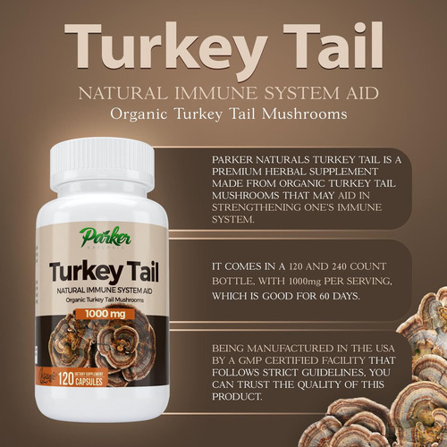 Suplemento Parker Naturals Turkey Tail Mushroom 120 Cápsulas - Imagem 3
