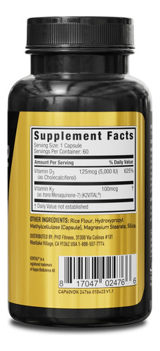 Suplemento Jym D3 + K2 5000iu D3 E 100mcg De Vitamina K2 Mk- - Imagem 2