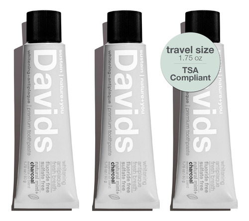 Pasta De Dentes Davids Whitening Charcoal 50 Ml, Anti-placa,