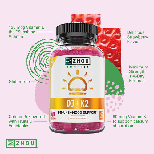 Gomas Zhou Nutrition Bone Heart Vitamin D3 K2 5000iu 60 - Imagem 4