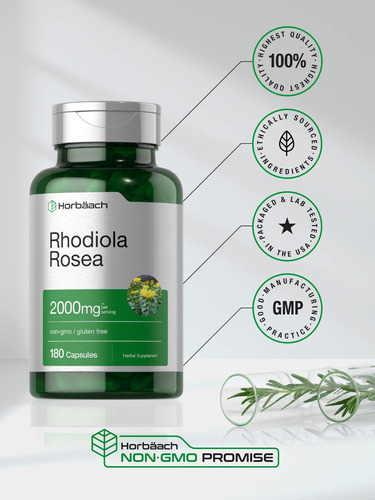 Suplemento Horbäach Rhodiola Rosea Em Cápsulas 2000 Mg 180 U - Imagem 5