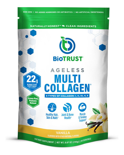 Colágeno Em Pó Biotrust Ageless Multi 5 Tipos De Proteína De