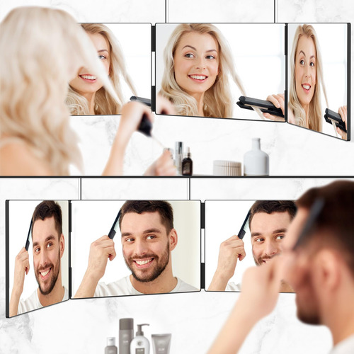Espelho De 3 Vias Olibuy Para Corte De Cabelo, Barbeador E M - Imagem 2