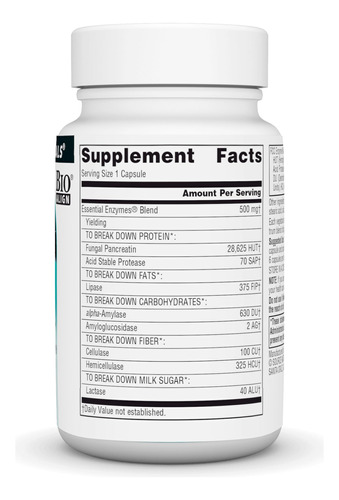 Suplemento Source Naturals Essential Enzymes 500 Mg 60 Cápsu - Imagem 2