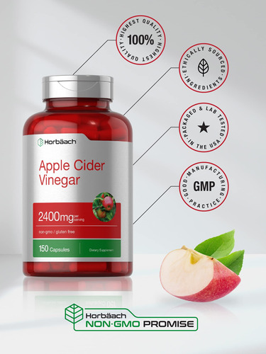 Cápsulas De Vinagre De Maçã 2400 Mg 200 Comprimidos Sem Ogm - Imagem 6