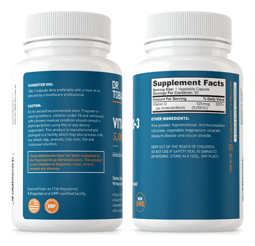 Suplemento Dr. Tobias Vitamina D-3 5.000 Ui Imune, Osso 90c - Imagem 6