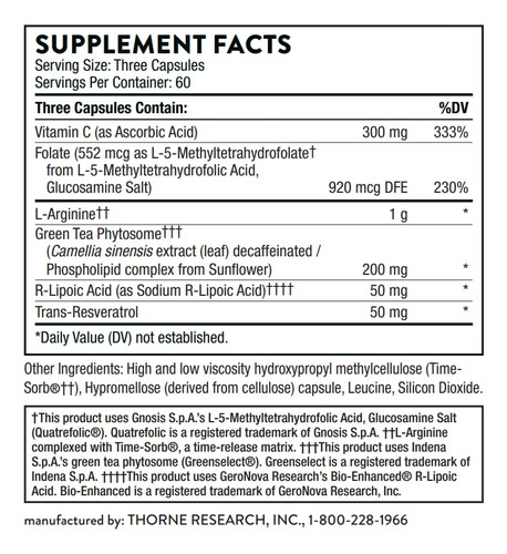 Suplemento Thorne L-arginina Plus 180 Cápsulas - Imagem 2