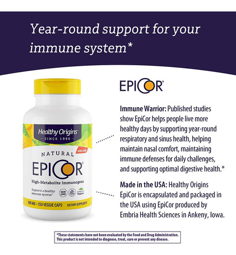 Suplemento Healthy Origins Epicor Immune Balancer 500 Mg 60 - Imagem 7