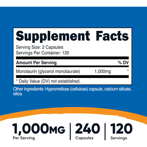 Suplemento Nutricost Monolaurina 1000mg 240 Cápsulas - Imagem 3