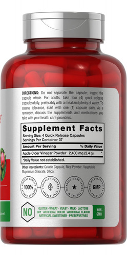 Cápsulas De Vinagre De Maçã 2400 Mg 200 Comprimidos Sem Ogm - Imagem 2