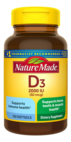 Suplemento Natural De Vitamina D3 2000 Ui 250 Cápsulas Gelat