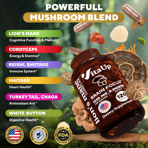 Suplemento Vitaup Lions Mane Mushroom Complex 1330 Mg 120 Ct - Imagem 2
