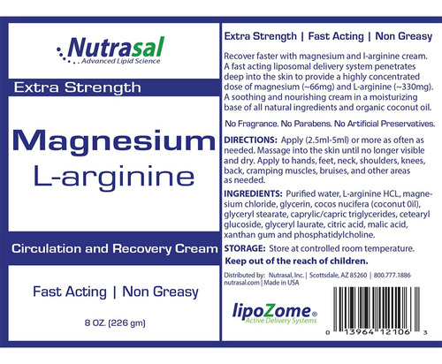 Creme Nutrasal Magnésio L-arginina 240ml Óxido Nítrico - Imagem 4