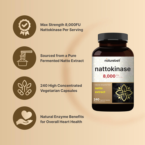 Suplemento Naturebell Nattokinase 8.000 Fu 240 Cápsulas - Imagem 3