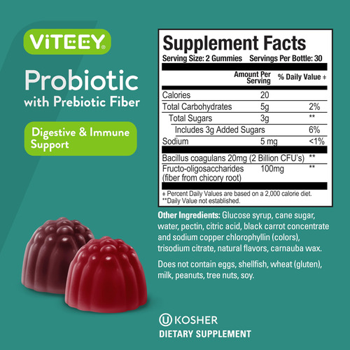 Gummies Viteey Probiotics Plus Prebiotics Fiber 2 Meses - Imagem 4