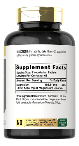 Suplemento Carlyle Cloreto De Magnésio 1560mg 200 Comprimido - Imagem 2