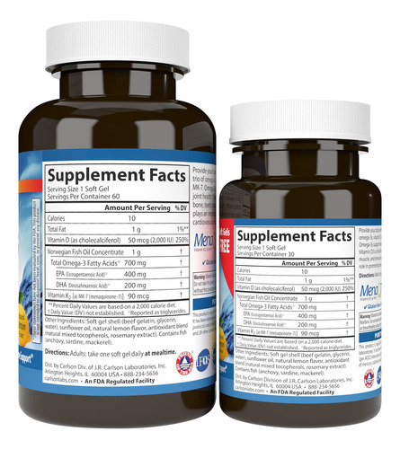 Suplemento Carlson Elite Omega-3 Plus D & K 60+30 Softgel - Imagem 2