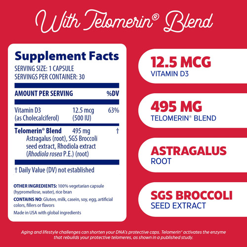 Suplemento Enzymedica Telomere Plus 30 Cápsulas - Imagem 3