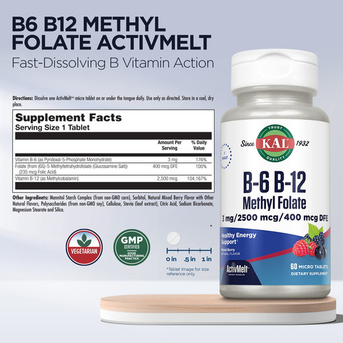 Suplemento De Vitamina B Kal Activmelt B-6 B-12 Metil Folato - Imagem 2