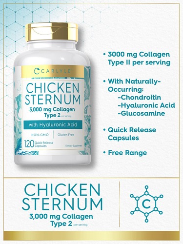 Suplemento Carlyle Chicken Sternum Colágeno Tipo Ii 3000 Mg - Imagem 3