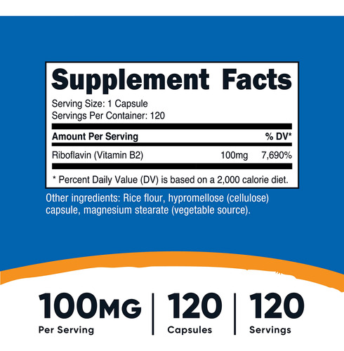 Suplemento Nutricost Vitamina B2 (riboflavina) 100mg 120 Cáp - Imagem 2